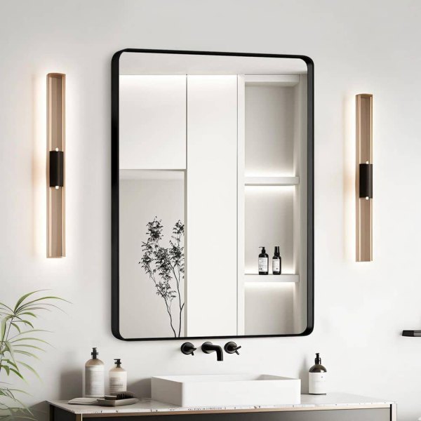 20 in. W x 30 in. H Wall Mounted Mirror with Black Aluminum Frame HD Tempered Glass, Anti-Rust for Bathroom and Bedroom