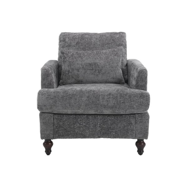 Modern Oversized Gray Chenille Wood Frame Upholstered Accent Armchair