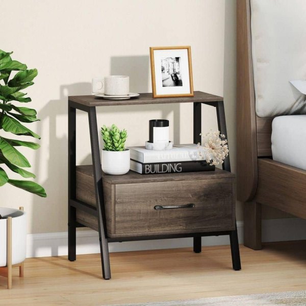 Gray 1 Drawer 18 in. W Nightstand