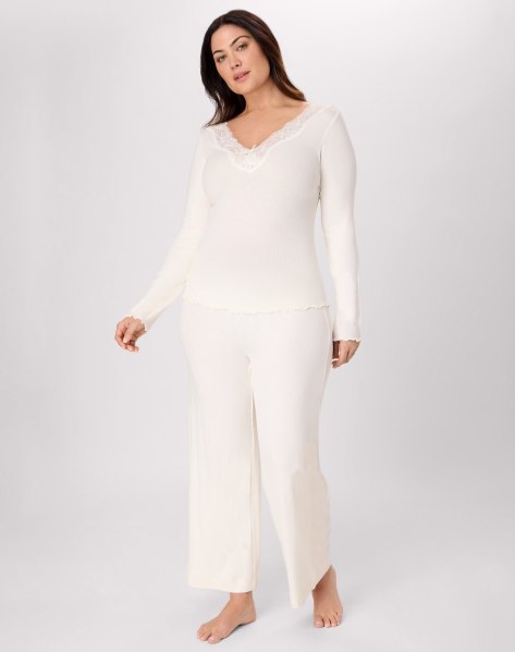 Bali Breathe Womens Pajama Set, Long-Sleeve T-Shirt Pants, 29 Pearl/Pearl