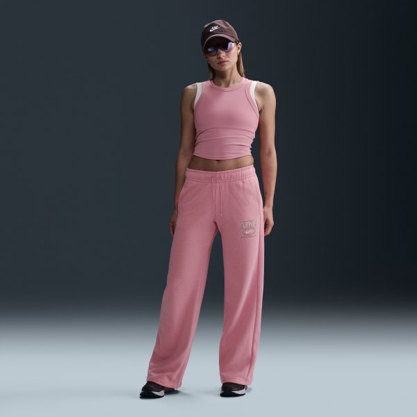 Womens Nike Sportswear Club Fleece Mid-Rise Wide-Leg Graphic Pants in Pink | HJ0869-699