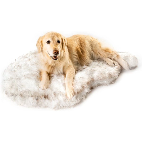 PawBrands PupRug Faux Fur Curve Orthopedic Pillow Dog Bed with Removable Cover, White/Brown, Large/X-Large