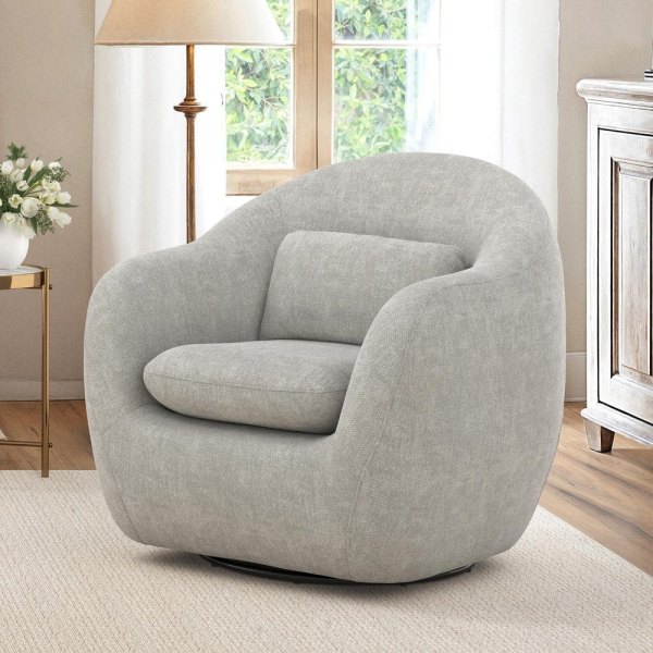 Oversized Light Gray Chenille 360 Swivel Accent Chair Upholstered Leisure Armchair Sofa with Padded Backrest (Set of 1)