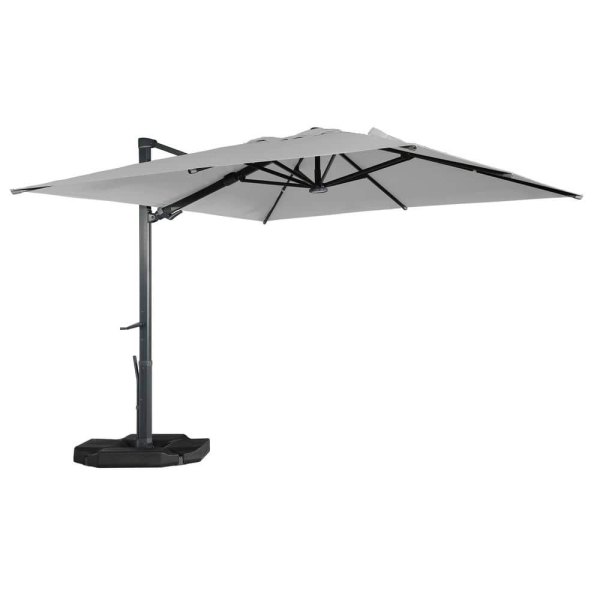 10 ft. x 13 ft. Aluminum Rectangular Cantilever Outdoor Patio Umbrella with LED Lights 360 Rotation in Gray with Base