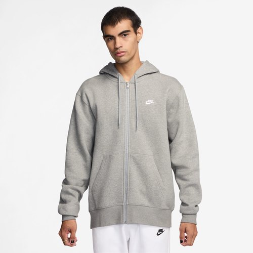 Nike Mens Club Full-Zip Hoodie - Dark Grey Heather/Dark Grey Heather/White