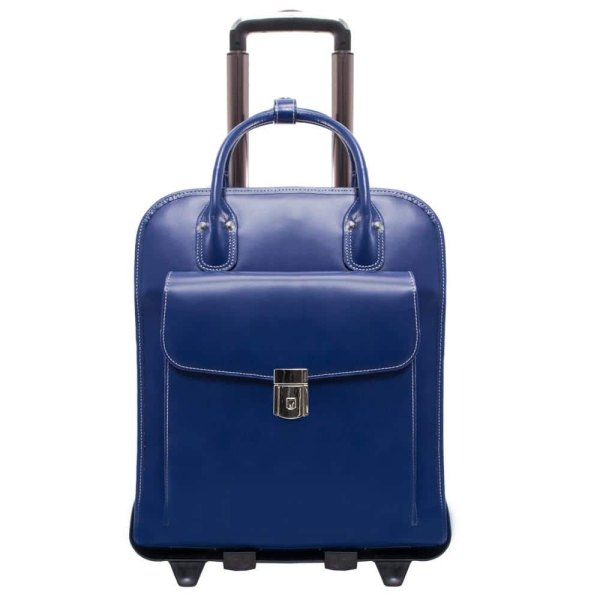 La Grange 15 in. Navy Top Grain Cowhide Leather Patented Detachable Wheeled Ladies Laptop Briefcase