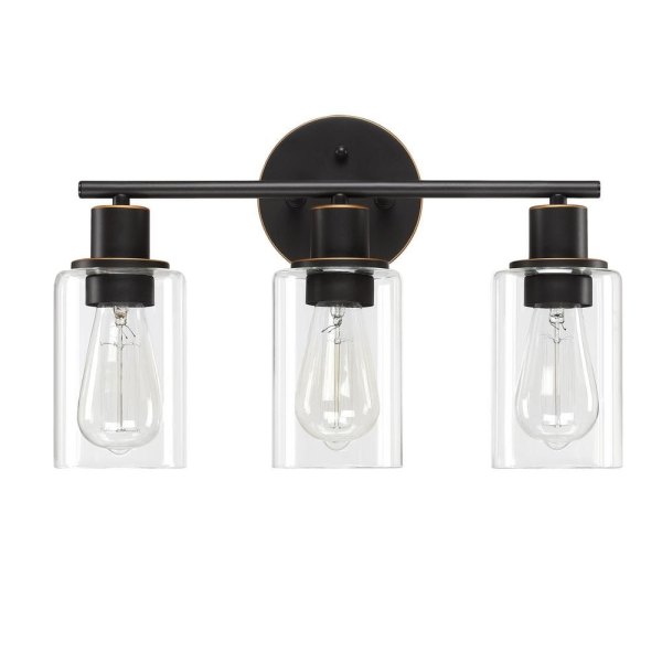 in. 3-Light Bathroom Vanity Light with Glass Shades