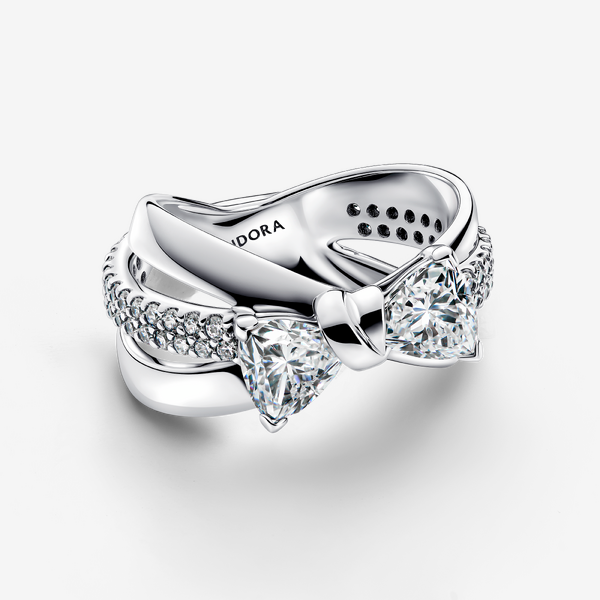 Pandora Sparkling Bow Crossover Ring