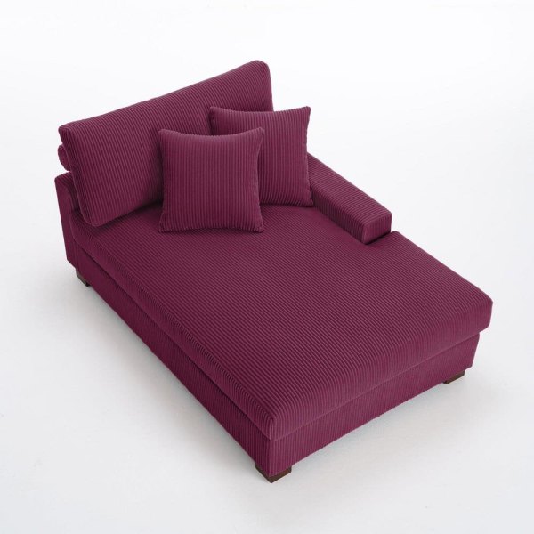 Purple Corduroy Polyester Right Arm Facing Sectional Chaise Lounge with Wood Legs (Set of 1)