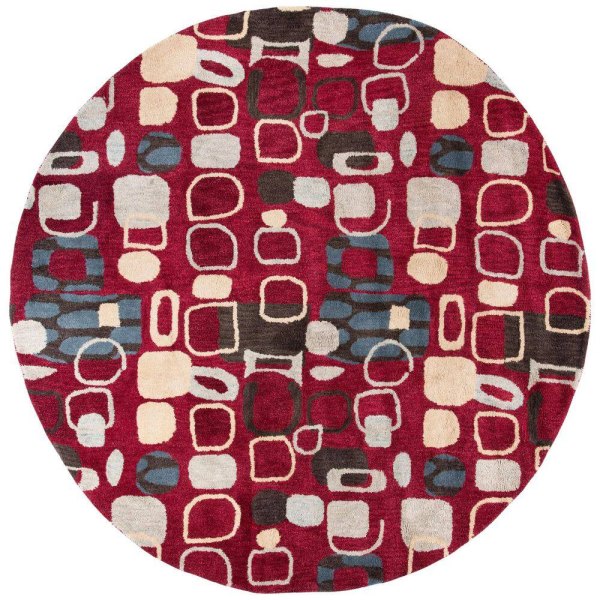 Wyndham 7 ft. x 7 ft. Red/Multi Abstract Geometric Round Area Rug