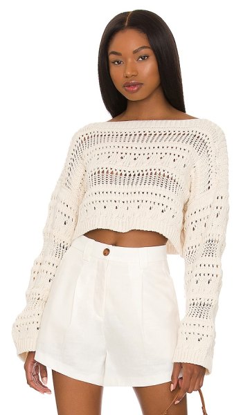 Tularosa Francis Open Stitch Cropped Pulllover in Ivory. size (also in M, S, XS, XXS)
