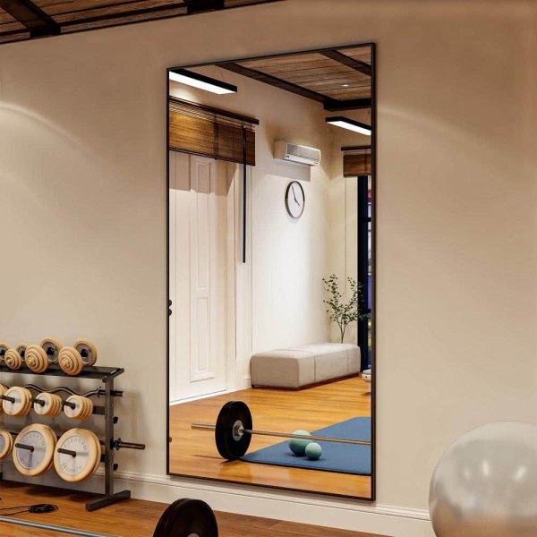 30 in. W x 71 in. H Rectangular Black Aluminum Alloy Framed Modern Oversized Wall Mirror
