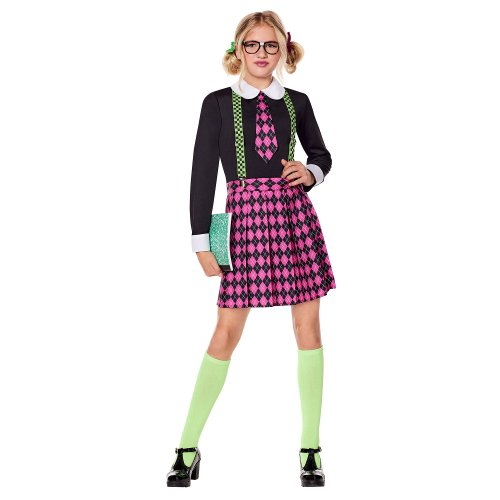 Kids Neon Nerd Costume, Pink, Spirit Halloween