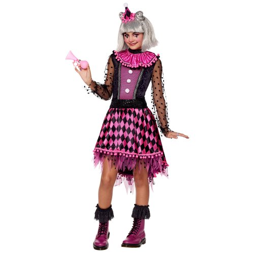 Kids Neon Clown Costume Deluxe, Black/Pink, Spirit Halloween