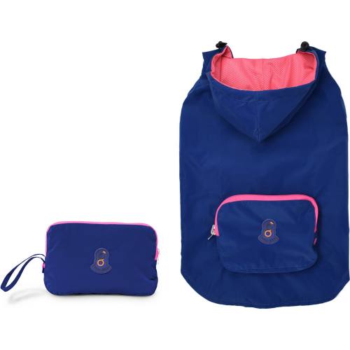 GOO-EEZ Hooded Packable Poncho Dog Raincoat, Navy/Pink, Medium