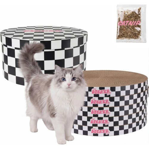 THE LICKER STORE Kate Modern 12-in Patterned Cardboard Reversible Cat Scratcher Pad in Box with Catnip, 5 count, Hearty Pink/Red