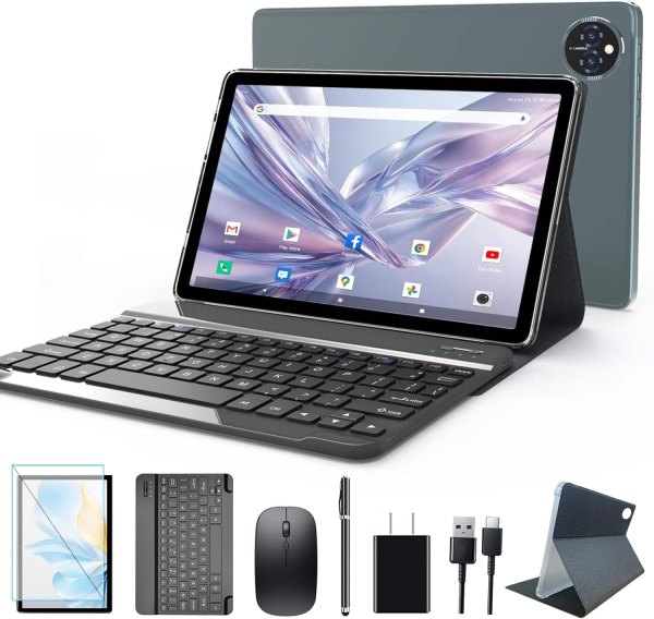ANTEMPER - Android Tablet 10 Inch, 4G Cellular Tablets, Octa-Core, 128GB Storage + 14GB RAM, 5G WiFi, Tableta with Keyboard/Case - Gray