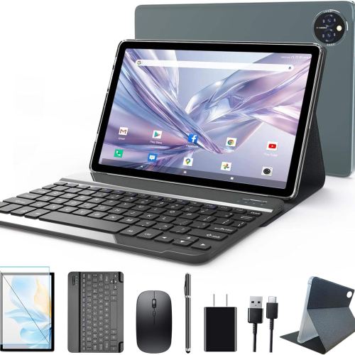 ANTEMPER – Android Tablet 10 Inch, 4G Cellular Tablets, Octa-Core, 128GB Storage + 14GB RAM, 5G WiFi, Tableta with Keyboard/Case – Gray