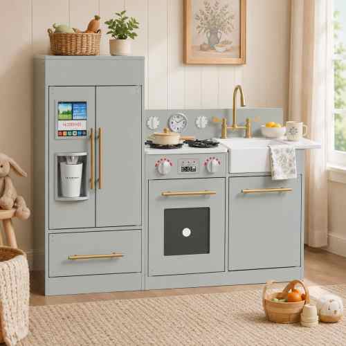 Teamson Kids – Little Chef Charlotte Modern Play Kitchen, White/Gold