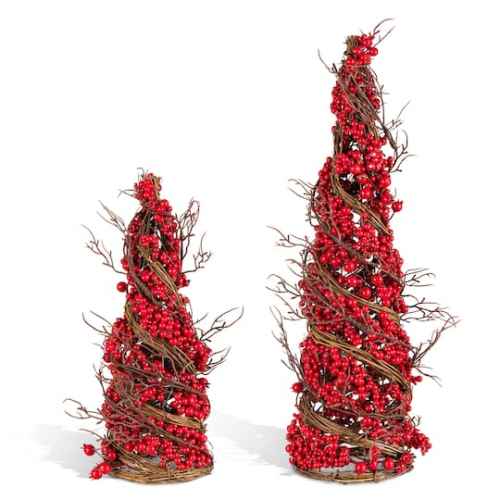 Glitzhome Set of 2 24/16 Christmas Red Berry Rattan Table Tree | 8 x 8 x 24 | Michaels
