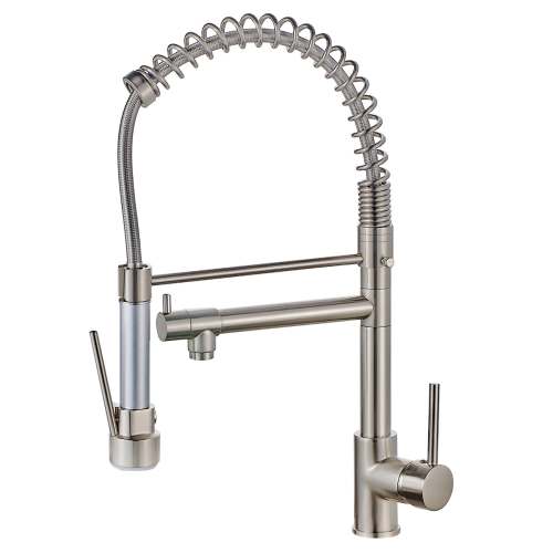 PEXCHO Commercial Style Kitchen Sink Faucet Pre Rinse Spring Spout Brushed Nickel | W1932P172317
