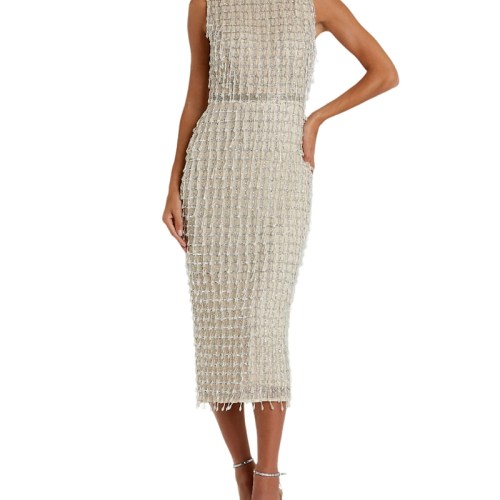 Mac Duggal Neck Beaded Mini Dress
