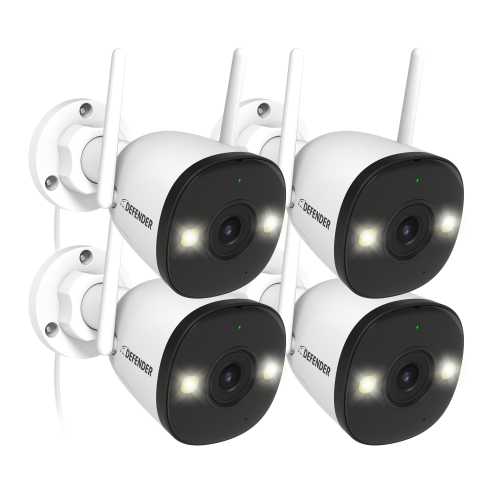 Defender – AI POWERED 4K Guard Pro Wi-Fi 6 Plug-in Security Camera, 4 Pack – White