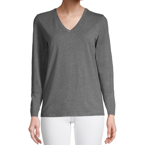Lands End Womens Supima Cotton Long Sleeve V-Neck T-Shirt stripe