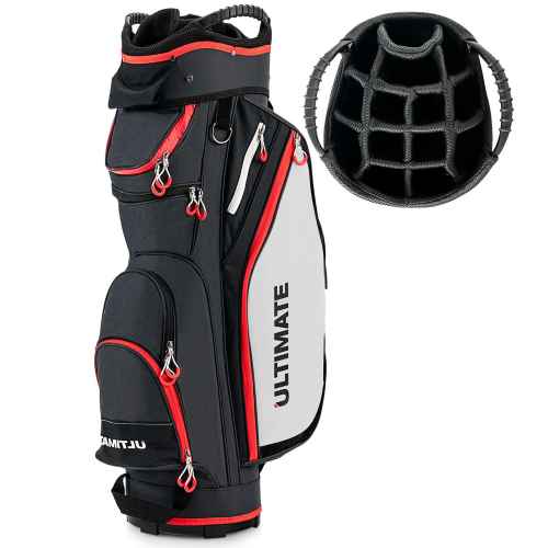 Gymax – 9.5 Golf Cart Bag w/14 Divider Rain Hood Cooler Bag 8 Pockets – Black