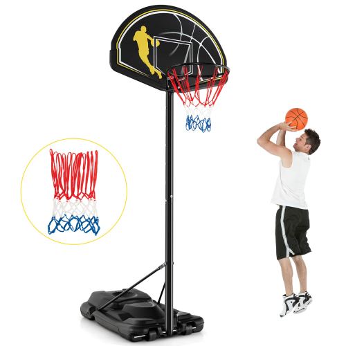 Costway – 4.25-10FT Portable Adjustable Basketball Goal Hoop System with 2 Nets Fillable Base – Black