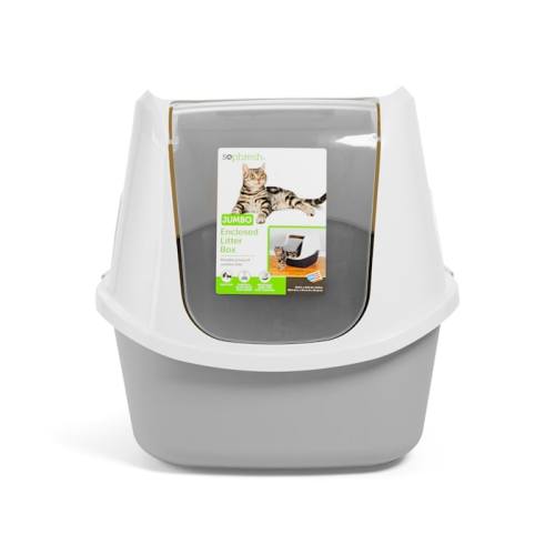 So Phresh Jumbo Enclosed Cat Litter Box, Grey, 23.4 L X 19.3 W X 18.5 H, XL
