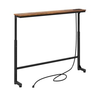 Narrow Console Table Behind Sofa Couch, Adjustable Height (25″-33″) & Power Outlets
