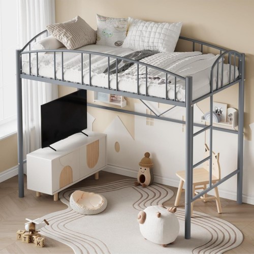 gaomon Loft Bed with Ladder and Arched Guardrail – Enhanced Safety with Guardrail and Anti-Tip Brackets, Heavy-Duty Steel – Pink