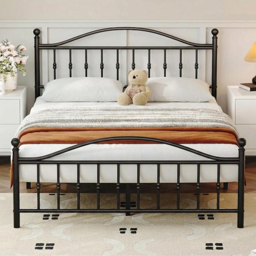 Gaomon Size Metal Platform Bed Frame With Victorian Style Wrought Iron Art Headboard Footboardmattress Foundationunder Bed Storagenoise Free