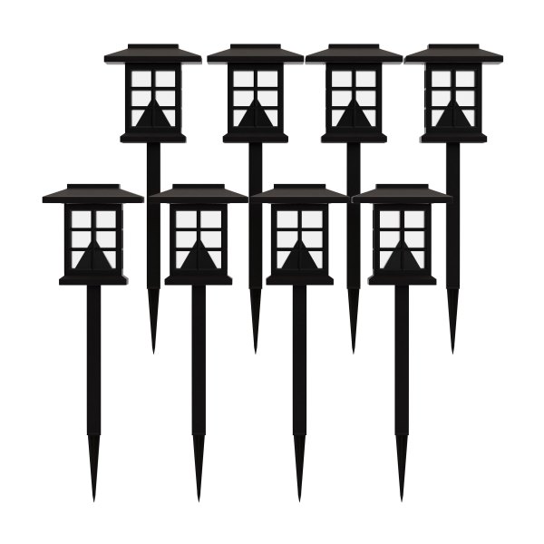 Emma + Oliver - Lantern Style OutdoorSolar LED Landscaping Lights - Polypropylene - Set of 8 - Brown