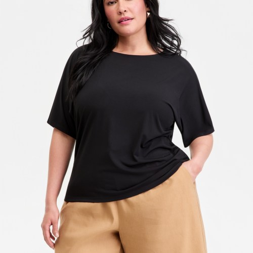 I.n.c. International Concepts Plus Size Boat Neck Raglan Sweater, Macys Exclusive – Deep Black