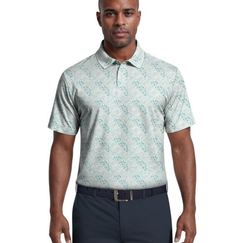Pga Tour Mens Tropical Argyle Print Golf Polo