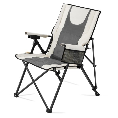 Sevorley Heated Camping Chair with 3 Heat Settings, High Back Folding Chair, 260 lb Capacity – Beige gray