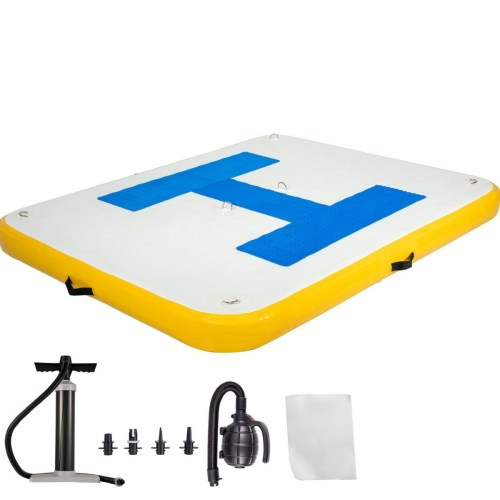 Inflatable Floating Dock Platform, 8 x 5 ft Drop-Stitch Pvc with Electric Air Pump – White yellow
