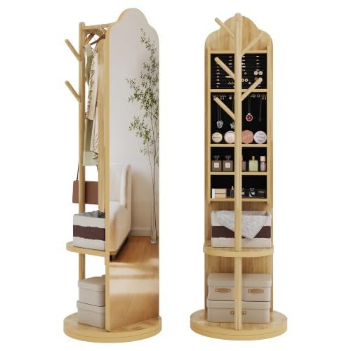 Full Length Mirror with Jewelry Storage & Coat Rack, 66 Inch