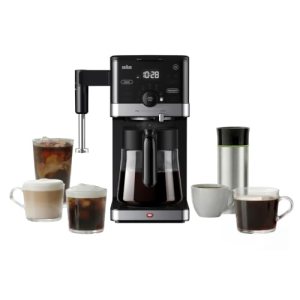 Braun OptiBrew Pro Drip Coffee Maker, Single Serve to 12 Cups, Milk Frother