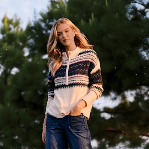 Natural Reflections Fair Isle Quarter-Zip Sweater Oatmeal