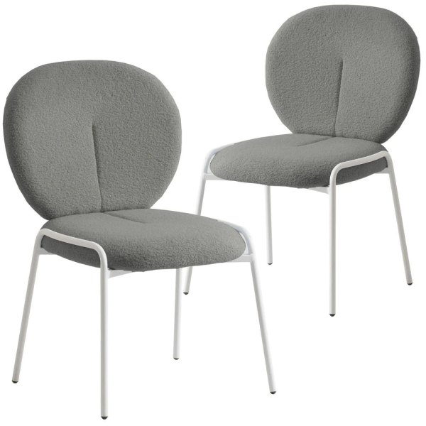 LeisureMod - Celestial 2-PCS Modern Boucle Dining Chair, Padded Sponge Cushion Kitchen Side Chair with Scratch-Resistant Floor Glides - Green