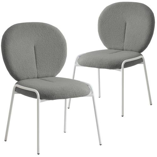 LeisureMod – Celestial 2-PCS Modern Boucle Dining Chair, Padded Sponge Cushion Kitchen Side Chair with Scratch-Resistant Floor Glides – Green