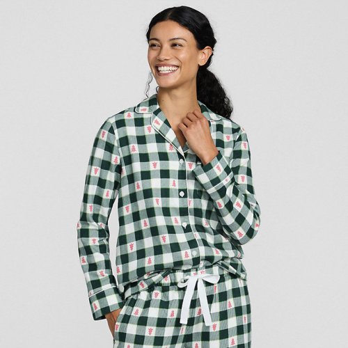 Womens Long Sleeve Print Flannel Pajama Top Lands End