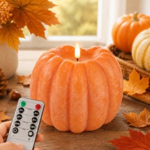 Fall Decorations, Flameless Pumpkin Candles, Real Wax
