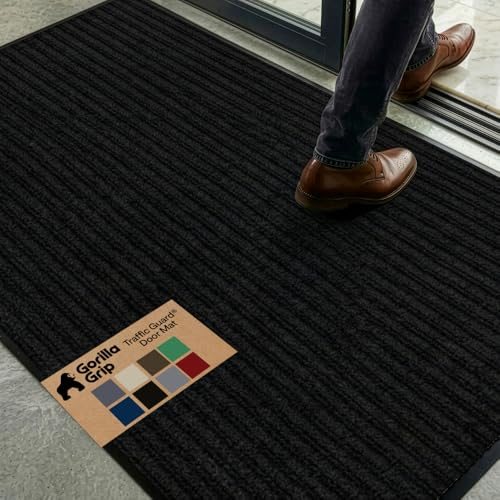 GORILLA GRIP Indoor Outdoor Heavy Duty Door Mat, 72×48 Black