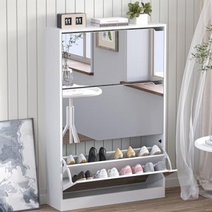 Shoe Cabinet with 3-Flip Mirror Drawers, Freestanding