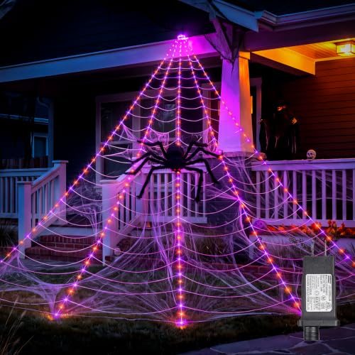 Halloween Decorations Outdoor, 255-LED Giant Spider Web Lights