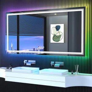 60 x 36 in RGB LED Bathroom Mirror, Front and Backlit, Anti-Fog